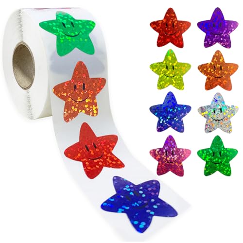 1200 Stück Lächelnde Sternaufkleber Aufkleber Set,Gold Sterne Belohnungsaufkleber,Belohnung Aufkleber Stern,Lehrer Belohnung Aufkleber,Gold Sterne Sticker Rolle Stern für Kinder von GVMJHYK