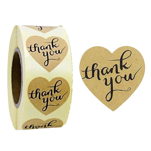 500PCS Liebe Herz Aufkleber,Dankeschön Aufkleber,Runde Kraftpapieraufkleber,Rolle mit Dankeschön-Aufklebern,Handgemachte Aufkleber,Hochzeitsdankeschön Aufkleber für Umschlag Geburtstag Hochzeit von GVMJHYK