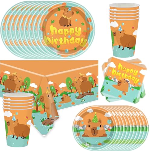 51 Pcs Capybara Party Geschirr Set, Capybara Cartoon Partygeschirr, Mit Pappteller Serviette Becher Tischdecke Kinder Geburtstag Dekoration Partyzubehör für 10 Gäste 51 Pcs Capybara Party Geschirr Set, Capybara Cartoon Partygeschirr, Mit Pappteller Serviette Becher Tischdecke Kinder Geburtstag Dekoration Partyzubehör für 10 Gäste von GVMJHYK