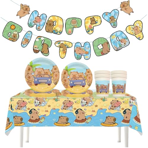 GVMJHYK Capybara Party Geschirr Set, 32 Pcs Capybara Cartoon Partygeschirr, Mit Pappteller Banner Becher Tischdecke Kinder Geburtstag Dekoration Partyzubehör GVMJHYK Capybara Party Geschirr Set, 32 Pcs Capybara Cartoon Partygeschirr, Mit Pappteller Banner Becher Tischdecke Kinder Geburtstag Dekoration Partyzubehör von GVMJHYK