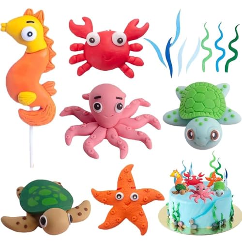 Meerestiere Kuchen Topper,14 PCS Cartoons Kuchen Topper Ozean Tortendeko, Meerestier-Set Spielzeugfür Kinder unter dem Meer Ocean Sea World Thema Geburtstag Party Supplies (B) von GVMJHYK