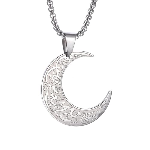 GVNFJKJK Exquisite Schmuckgeschenke Arabische religiöse Halskette mit Mond-Anhänger for Frauen, Gott-Messenger, Islam, Muslim, Edelstahlschmuck(Silver) von GVNFJKJK
