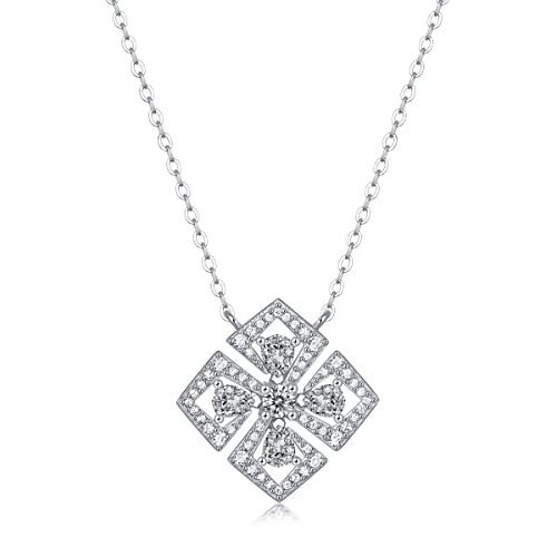 GVNFJKJK Exquisite Schmuckgeschenke Klassische quadratische Halskette mit 5A CZ, 925er Sterlingsilber, funkelnder Luxus-Anhänger for Frauen, edler Hochzeitsschmuck von GVNFJKJK