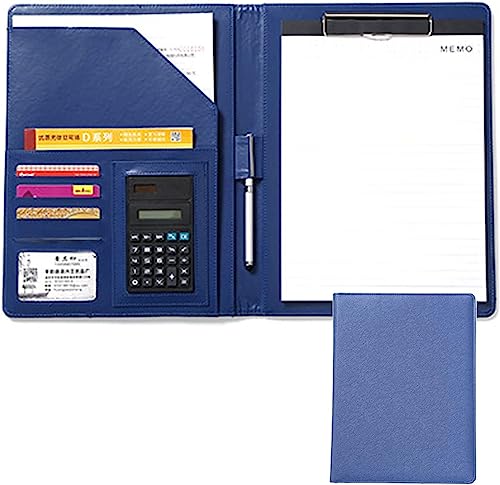 GVNFJKJK Professionelle Ordner Schreibblock Business PU mit Taschenrechner Kunstleder Aufbewahrung Zwischenablage for Konferenzdokumente Arbeit(Blue) von GVNFJKJK