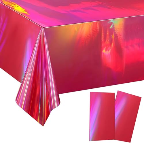 Bunt Plastik Tischdecke, 2 Stück Bunt Party Tischdecke, Party Tischdecke, 137x274cm Rechteck Wasserdicht Tischtuch, Laserholografische Tischtücher, für Party Dekoration, Rosenrot von GVPOELR