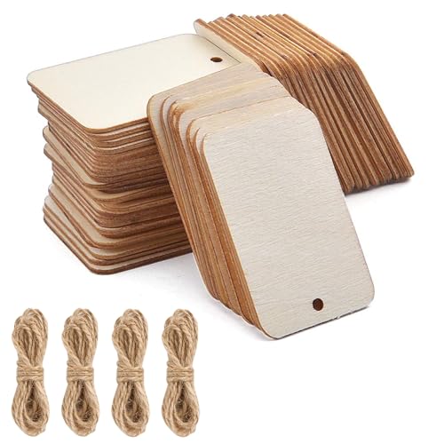 Holz Etiketten Rechteckige, 100pcs Holz Anhänger Holz, Holz Geschenkanhänger, mit 4 Jute Schnur, Unbehandelte Holz Scheiben mit Loch, für DIY Kunsthandwerk Hochzeit Weihnachten Holz Etiketten Rechteckige, 100pcs Holz Anhänger Holz, Holz Geschenkanhänger, mit 4 Jute Schnur, Unbehandelte Holz Scheiben mit Loch, für DIY Kunsthandwerk Hochzeit Weihnachten von GVPOELR