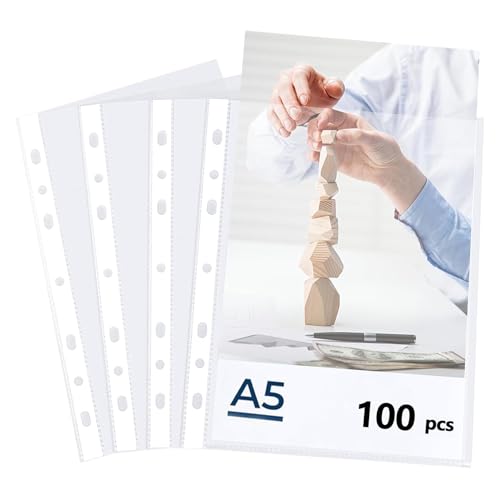 Prospekthüllen, 100 Stück Klarsichthüllen, A5 Gelochte Plastikhülle, Oben Offen, für Dokumente Papiere Akten Ordner/PP/Transparent Prospekthüllen, 100 Stück Klarsichthüllen, A5 Gelochte Plastikhülle, Oben Offen, für Dokumente Papiere Akten Ordner/PP/Transparent von GVPOELR