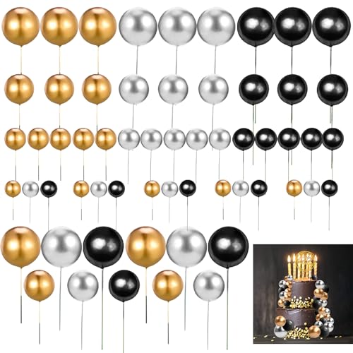 Tortendeko Kugeln, 60 Stück Kuchen Dekoration Kugel, Kuchenaufsätze, Schaumkugeln Cupcake Topper, DIY Kuchen Topper, für Geburtstag Hochzeit Bedarf Deko, Schwarz, Gold, Silber Tortendeko Kugeln, 60 Stück Kuchen Dekoration Kugel, Kuchenaufsätze, Schaumkugeln Cupcake Topper, DIY Kuchen Topper, für Geburtstag Hochzeit Bedarf Deko, Schwarz, Gold, Silber von GVPOELR