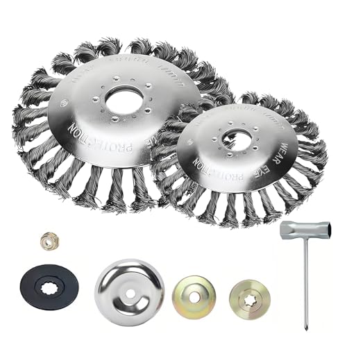 Rotationsbürste aus Stahldraht, 20,3 cm + 15,2 cm, mit Universal-Adapter-Set, robustes Drahtrad für Unkrautfresser, kompatibel mit Husqvarna, Stihl, Oregon, Hitachi Trimmern, Rostentfernung und Rotationsbürste aus Stahldraht, 20,3 cm + 15,2 cm, mit Universal-Adapter-Set, robustes Drahtrad für Unkrautfresser, kompatibel mit Husqvarna, Stihl, Oregon, Hitachi Trimmern, Rostentfernung und von GVRGO