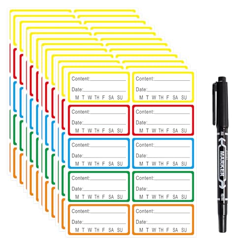 GVSS 320 Stück Gefrieretiketten, einfach abzulösen, 6 x 3 cm, selbstklebende Etiketten, bunt für Tiefkühl- und Gläser, mit 1 Stift, universell von GVSS