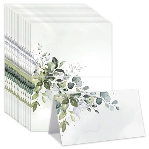 GVSS 50 Stück Platzkarten für Hochzeit, 9 x 10 cm, Platzkarten im Eukalyptus-Stil, elegante Platzkarten für Taufe, Kommunion, Geburtstag, gefaltetes Design, gebrauchsfertig für Tischdekoration GVSS 50 Stück Platzkarten für Hochzeit, 9 x 10 cm, Platzkarten im Eukalyptus-Stil, elegante Platzkarten für Taufe, Kommunion, Geburtstag, gefaltetes Design, gebrauchsfertig für Tischdekoration von GVSS