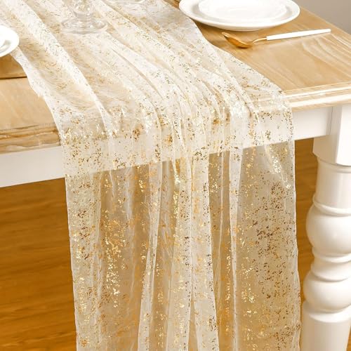 GVSS Tischläufer, goldfarben, 70 x 300 cm, mit Pailletten, Rand des Tischläufers, goldfarben, Netzstoff, Organza, für Dekoration von Hochzeit, Geburtstag, Weihnachten und Taufe, Tischdekoration GVSS Tischläufer, goldfarben, 70 x 300 cm, mit Pailletten, Rand des Tischläufers, goldfarben, Netzstoff, Organza, für Dekoration von Hochzeit, Geburtstag, Weihnachten und Taufe, Tischdekoration von GVSS