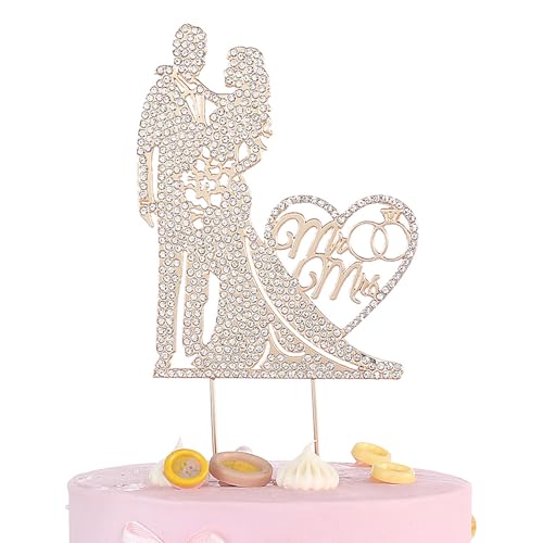 GVSS Tortenfigur Hochzeit Gold 23,5 x 10 cm, Topper aus Metall, Bridal und Groom, Dekoration für Hochzeitstorte mit Strass, elegante Dekoration für Verlobung und Valentinstag GVSS Tortenfigur Hochzeit Gold 23,5 x 10 cm, Topper aus Metall, Bridal und Groom, Dekoration für Hochzeitstorte mit Strass, elegante Dekoration für Verlobung und Valentinstag von GVSS