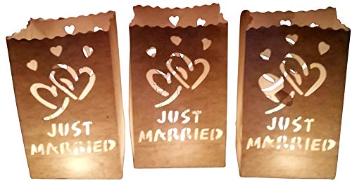 10 Stück Papier Lichttüten Hochzeit Lichtertüten Just Married für Teelichter Kerzen Laternen weiß Windlicht Kerzenhalter Kerzentüten Hochzeitsdekoration von GW Handels UG