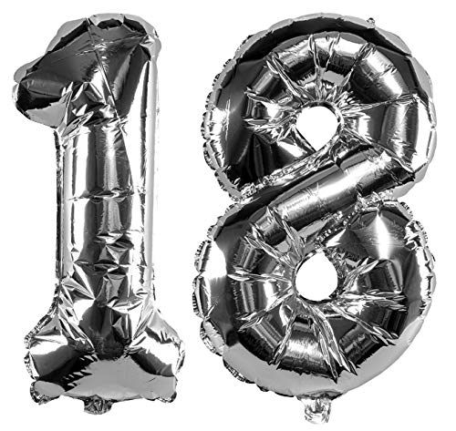 GW Handels UG Zahlenluftballon 18. Geburtstag Silber 70 cm Folienballon Helium Ballon Luftballon Happy Birthday Dekoration Party Geburtstagsdeko von GW Handels UG