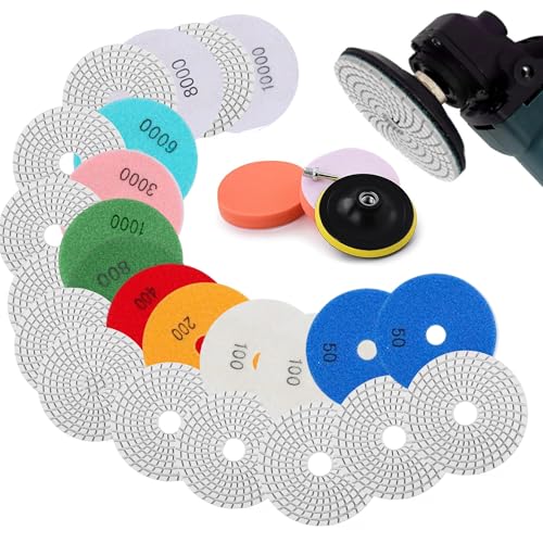 16 Stück Diamant Polierscheiben Set: 125mm Diamant Polierscheibe 50# -10000# für Granit Stein Beton Marmor Bodenschleifer oder Polierer Marmor für polieren mit M14 Stützteller+Adapter 16 Stück Diamant Polierscheiben Set: 125mm Diamant Polierscheibe 50# -10000# für Granit Stein Beton Marmor Bodenschleifer oder Polierer Marmor für polieren mit M14 Stützteller+Adapter von GWAEPU