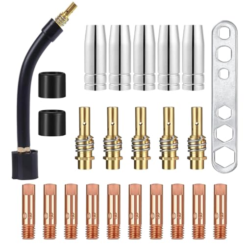 24 Stück Verschleißteile Set:Hochwertiges Kupfer Glattes Schweißen MB15AK MIG Schweißbrennerdüse Düse 5x Gasdüse 5x Düsenstock 10x Stromdüse M6 0,8 mm 2x Isolator 1x Werkzeug 1x Brennerhals 24 Stück Verschleißteile Set:Hochwertiges Kupfer Glattes Schweißen MB15AK MIG Schweißbrennerdüse Düse 5x Gasdüse 5x Düsenstock 10x Stromdüse M6 0,8 mm 2x Isolator 1x Werkzeug 1x Brennerhals von GWAEPU