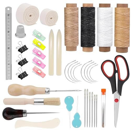 41-teiliges Buchbinde-Set Werkzeug: Buchbindewerkzeuge Starter Buchbinden Kit mit Bindeband Falzbein gewachstem Faden Ahle für DIY Anfänger von GWAEPU