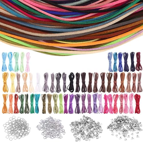 60 Stück Dünnes Lederband für Ketten: 60 m 60 Farben Lederbänder zum Basteln Lederschnur 3mm Lederband Flach mit 100 Stück Verschluss für DIY Handwerk Halskette Armband Schmuck von GWAEPU