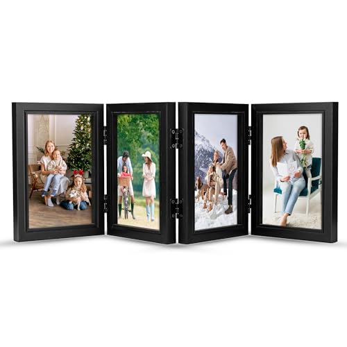 Bilderrahmen Collage Holz für 4 Bilder: 12.6x17.5CM Bilderrahmen Mehrere Bilder Klappbilderrahmen mit Front für Büro Familie Geburtstag Hochzeit Schreibtisch Geschenk Deko von GWAEPU