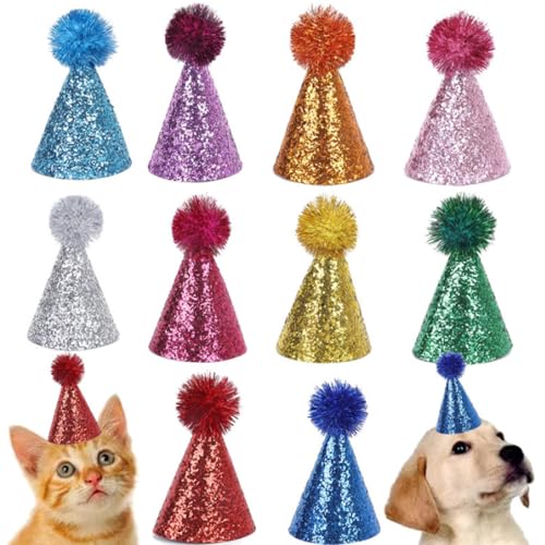 GWAWG 10 Stück Partyhüte für Kuscheltiere Mini Partyhüte Verstellbare Blitzkappe für kuscheltiere Verstellbare Blitzkappe Happy Birthday Hut für Kinder und Erwachsene von GWAWG