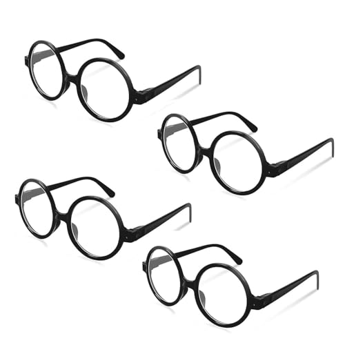 GWAWG 4 Paar Runde Brille ohne Gläser Spielzeugbrille Retro Rundebrillen Magier Runde Brille Linsenlos Halloween Schwarze Gläser für Erwachsene und Kinder für Party Zubehör Cosplay Party GWAWG 4 Paar Runde Brille ohne Gläser Spielzeugbrille Retro Rundebrillen Magier Runde Brille Linsenlos Halloween Schwarze Gläser für Erwachsene und Kinder für Party Zubehör Cosplay Party von GWAWG