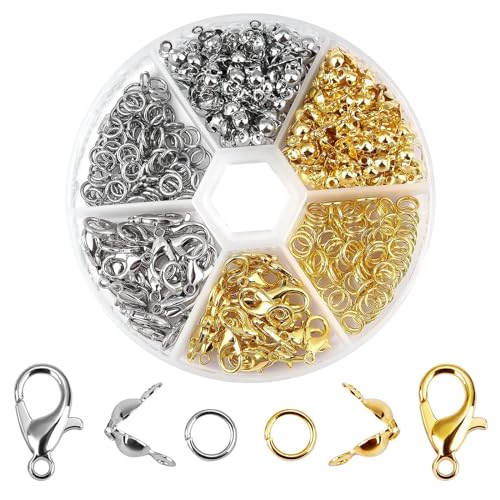 GWAWG 460 Stück Jump Ringe Spaltringe Kettenverschluss Armband Verschluss 200pcs Guage Open Ring 60pcs Lobster Claw Clasp 200pcs Bead Tips Knot Covers für Ohrring Halskette Schmuckherstellung GWAWG 460 Stück Jump Ringe Spaltringe Kettenverschluss Armband Verschluss 200pcs Guage Open Ring 60pcs Lobster Claw Clasp 200pcs Bead Tips Knot Covers für Ohrring Halskette Schmuckherstellung von GWAWG
