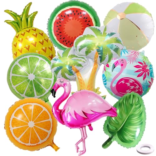 GWAWG 9 Stück Tropische Hawaii Party Luftballons Set, Flamingo Folienballons, Sommerparty Deko Folienballon für Luau, Sommer, Geburtstag, Strand, Pool Deko, Aloha Party Dekoration von GWAWG