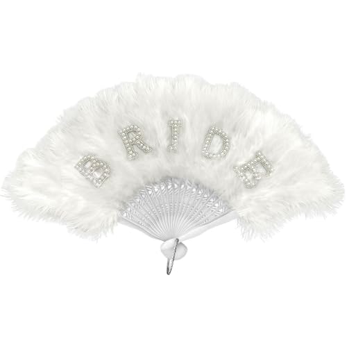 GWAWG Handfächer für Damen Klappbar Federfächer Bride to be Geschenk Federfächer für Hochzeitsgäste Damen Fächer Feder Handfächer für Kostüme Halloween Tanzen Hochzeit Party Abschlussball Teeparty Bur von GWAWG