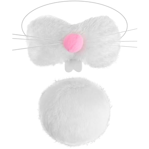 GWAWG Hasenkostüm-Set, Plüschstoff, Hasennase und weißer Schwanz, für Cosplay, Geburtstag, Ostern, Party, Zubehör, Hasennase, Halloween, Cosplay, 2 Stück GWAWG Hasenkostüm-Set, Plüschstoff, Hasennase und weißer Schwanz, für Cosplay, Geburtstag, Ostern, Party, Zubehör, Hasennase, Halloween, Cosplay, 2 Stück von GWAWG