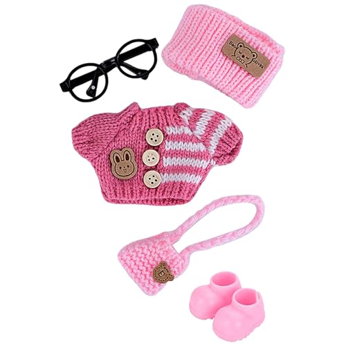 GWAWG Kleidung für Puppen Plüsch 17 cm, elegante Kleidung für rosa Puppen, inklusive rosa Strickpullover Brille, Stirnband Schuhe Zubehör für Mädchen Frauen (Puppe nicht enthalten) von GWAWG