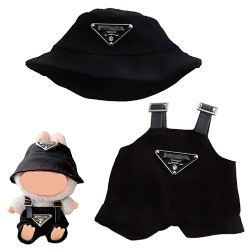 GWAWG Puppenkleidung für 17cm Plüschpuppen – 2-teiliges Set in Schwarz & Weiß, Monster Outfit Accessoires, Puppen Kleidung mit Hut & Latzhose für Kinder & Sammler, Puppenzubehör für Mädchen (Schwarz) GWAWG Puppenkleidung für 17cm Plüschpuppen – 2-teiliges Set in Schwarz & Weiß, Monster Outfit Accessoires, Puppen Kleidung mit Hut & Latzhose für Kinder & Sammler, Puppenzubehör für Mädchen (Schwarz) von GWAWG