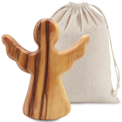 GWAWG Schutzengel Holz Handgefertigte Engel Figur aus Olivenholz mit Stoffbeutel, Schutzengel Glücksbringer Geschenk zur Taufe Kommunion Geburt, Engel Holzfigur für Mädchen Jungen GWAWG Schutzengel Holz Handgefertigte Engel Figur aus Olivenholz mit Stoffbeutel, Schutzengel Glücksbringer Geschenk zur Taufe Kommunion Geburt, Engel Holzfigur für Mädchen Jungen von GWAWG