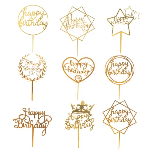 GWAWG 9 Stück Goldenes Happy Birthday Tortendeko Set,Acryl Glitter Cupcake Topper,Girlande Herze Sternen Cake Topper,Kuchen Deko für Mädchen, Kinder, Hochzeit, Mutter GWAWG 9 Stück Goldenes Happy Birthday Tortendeko Set,Acryl Glitter Cupcake Topper,Girlande Herze Sternen Cake Topper,Kuchen Deko für Mädchen, Kinder, Hochzeit, Mutter von GWAWG