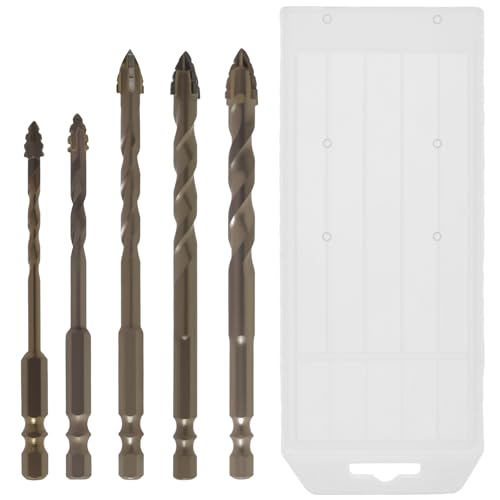 5PCS Sägezahnbohrer 5/6/8/10/12mm Vier Klingen Exzenterbohrer Set Sechseckige Griffstruktur Hochfester Exzenter-Spiralbohrer Sägezahn-Exzenterbohrer-Set für Beton Holz Kunststoff (5-12mm) von GWCYMYD