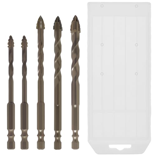 5PCS Sägezahnbohrer 5/6/8/10/12mm Vier Klingen Exzenterbohrer Set Sechseckige Griffstruktur Hochfester Exzenter-Spiralbohrer Sägezahn-Exzenterbohrer-Set für Beton Holz Kunststoff (6-12mm) von GWCYMYD
