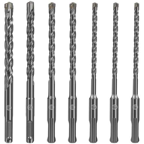 7 Stück Steinbohrer 5/6/8/10/12mm Kreuzen Betonbohrer Set mit Doppellochgriff Doppelhelix-Design Hammerbohrer Set SDS Plus Betonbohrer für Beton Granit Stein 7 Stück Steinbohrer 5/6/8/10/12mm Kreuzen Betonbohrer Set mit Doppellochgriff Doppelhelix-Design Hammerbohrer Set SDS Plus Betonbohrer für Beton Granit Stein von GWCYMYD
