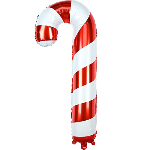 GWHOLE 8 Stück Luftballons Weihnachten Zuckerstangen Folienballon Weihnachtsballons mit Strohhalmen Weihnachtsluftballon Weihnachts Aluminiumfolie Ballons für Party Weihnachtsdekoration Rot von GWHOLE