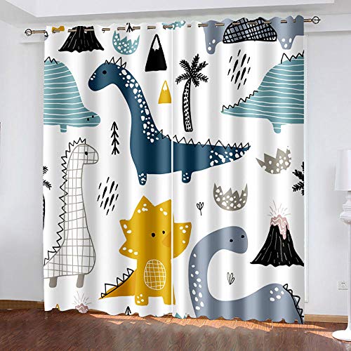 GXCBLK Vorhang Kinderzimmer Schlafzimmer Wohnzimmer Gardinen Mit Ösen 140X260Cm 2Er Set Ösenvorhang 3D Druck Cartoon-Tier-Dinosaurier Muster Verdunklungsvorhänge Thermovorhang Dekoschals von GXCBLK