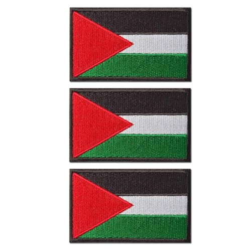 GXFCAI 3 Stück bestickte Palästina-Flaggen-Aufnäher, 8 x 5,1 cm, international bestickt, zum Aufbügeln oder Aufnähen auf Kleidung, Palästinenser-Abzeichen von GXFCAI