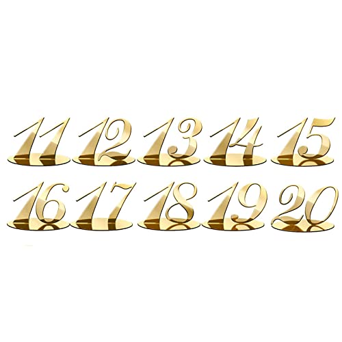 GXFCAI 10 Stück 1-10/11-20 Zahlen Acryl Tischnummern DIY Romantisch Gold Tischschild Sitz Party für Hochzeit Dekoration Karte Geburtstag F9C6 von GXFCAI
