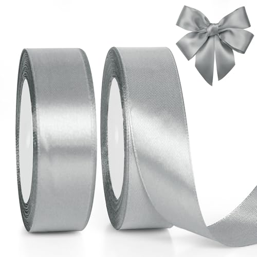 GXFCING Geschenkband Silber 25mm Breit, 46 Meters Satinband Schleifenband Silber Ribbon für Geschenkverpackung, Bastelarbeiten, Weihnachten, Geburtstag, Taufe, Hochzeit GXFCING Geschenkband Silber 25mm Breit, 46 Meters Satinband Schleifenband Silber Ribbon für Geschenkverpackung, Bastelarbeiten, Weihnachten, Geburtstag, Taufe, Hochzeit von GXFCING