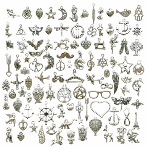 GXGM 100 Stück Charms Anhänger, zum Schmuck Basteln, Gemischte Anhänger Kette und Vintage Aesthetic, Armbänd Ohrringe Halskette von GXGM