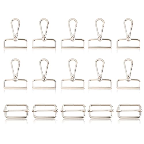 GXGM 15 Stücke Drehverschlüsse,Schlüsselanhänger Schiebeschnalle,Zubehör für Taschengurt,D Schnalle Karabiner,Gurtschieber,Für Handtasche Rucksack Tasche Zubehör(Silber) von GXGM