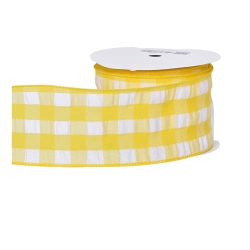 10 Yards/Rolle 63,0 mm karierte Bänder mit Drahtrand for Bastelarbeiten, Schleifen, handgefertigte Wickelpartys, Weihnachtsdekoration(Yellow) von GXMDSGZ