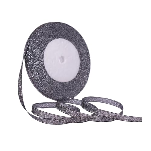 100 Yards 6 mm Silber Gold Glitzer Seidensatinband Party Zuhause Hochzeit Dekoration Verpackung Weihnachten Halloween DIY Material(Black Silver) von GXMDSGZ