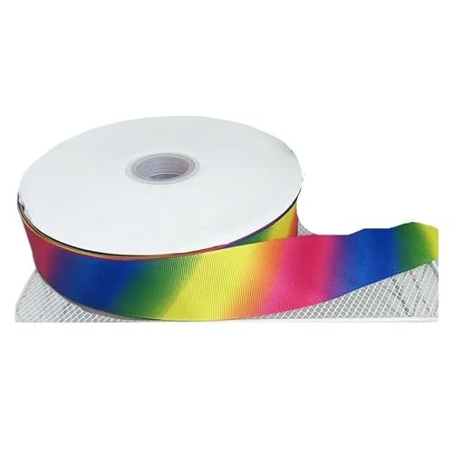 25/100 Yards Regenbogen-Blumendruck-Ripsband for Basteln, DIY, Haarschleife, Weihnachtsbänder, Zubehör, Nähzubehör(40mm rib dark rainbo,100yards) von GXMDSGZ