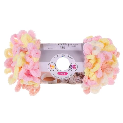 3 Stück 100 g/Rolle Polyester Finger Loops Garn handgewebt dicker Faden for Selberstricken und Häkeln von Deckenpullovern(D040 pink yellow) von GXMDSGZ