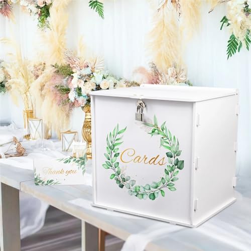 GXMDSGZ Hochzeit Kartenbox Blatt PVC Hochzeitskarte Box mit Schloss Hochzeitskarte Box Set for Party Graduierung Geburtstag Dekoration(White3) von GXMDSGZ