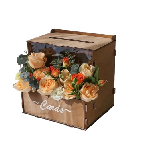 GXMDSGZ Hochzeit Kartenbox Braune Hochzeitskartenbox aus Holz mit Blumentrog mit Brett for den Empfang, rustikale Hochzeitsdekoration GXMDSGZ Hochzeit Kartenbox Braune Hochzeitskartenbox aus Holz mit Blumentrog mit Brett for den Empfang, rustikale Hochzeitsdekoration von GXMDSGZ